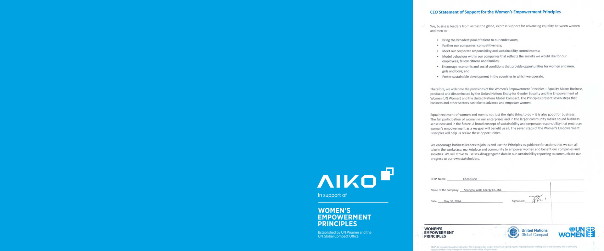 ?AIKO – Unterzeichnung der WEPs, F?rderung von Gleichstellung und einer nachhaltigen Zukunft“